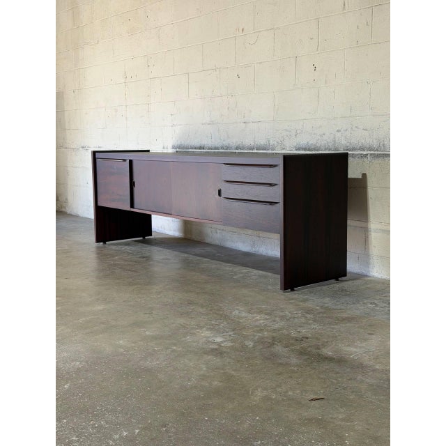 Long Rosewood Sideboard Credenza With Doors and Drawers Danish Mid-Century Modern 1970s For Sale - Image 11 of 11