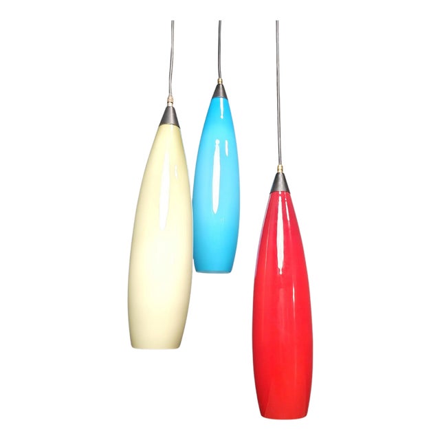Vintage 3 Glass Pendant Lights from Vistosi, 1970s For Sale