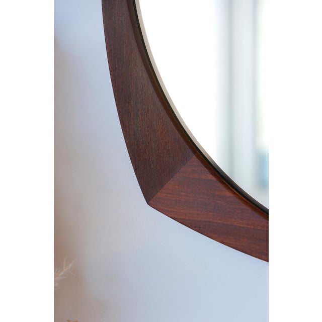 Vintage Scandinavian Round Mirror in Teak, 1960 For Sale - Image 4 of 11