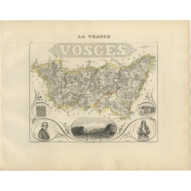 Antique Map of the Vosges with Epinal and Saint-Dié, 1860 For Sale - Image 3 of 12