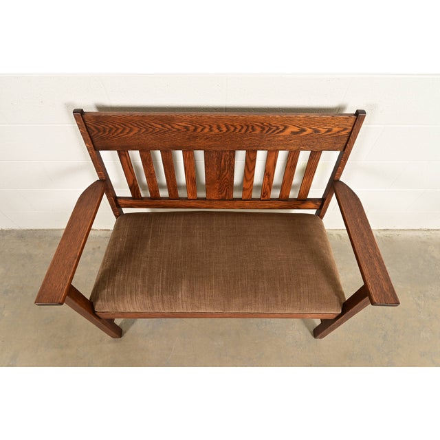 Early 20th Century Stickley Brothers Style Antique Mission Oak Arts & Crafts Bench or Settle Sofa, Circa 1900 For Sale - Image 5 of 13