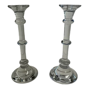 Mid Century Modern Hand Blown Belgian Candlesticks by Val St. Lambert -A Pair
