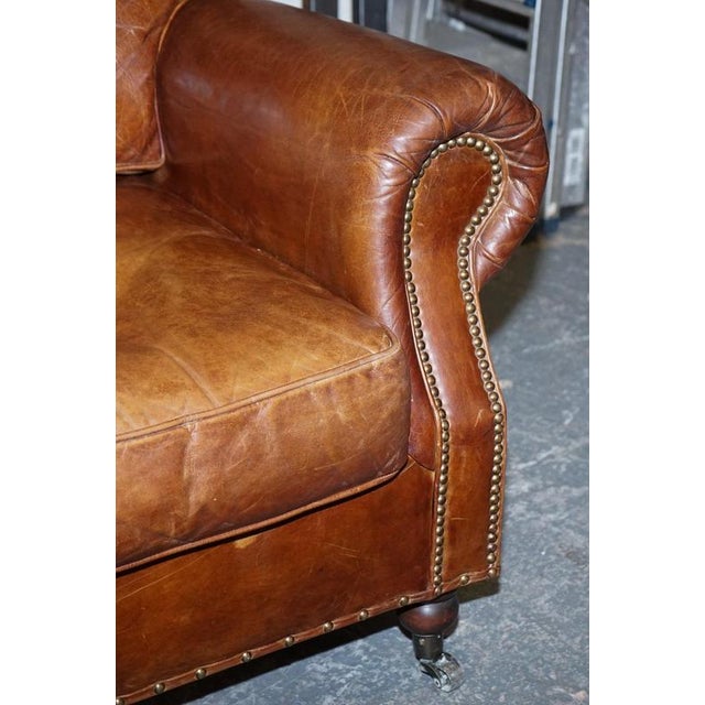 Animal Skin Balmoral Two Seater Brown Heritage Leather Sofa in the style of Halo and Timothy Oulton For Sale - Image 7 of 16