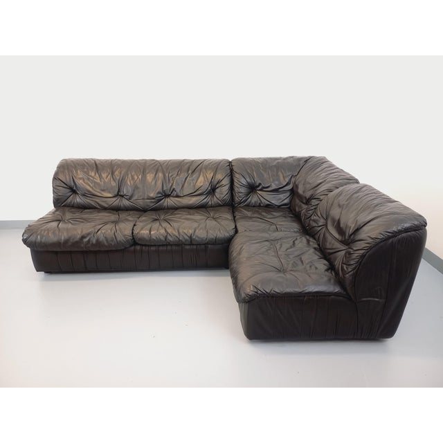 Vintage Corner Sofa in Black Leather with Integrated Bed, 1970s, Set of 3 For Sale - Image 3 of 18