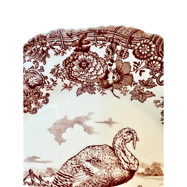 Late 19th Century Set of 5 Antique William Ridgway Red Transferware Turkey Plates - Grandmillennial Staffordshire For Sale - Image 5 of 11