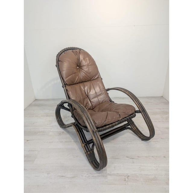Italian Rattan and Leather Armchair, 1960s For Sale - Image 13 of 13
