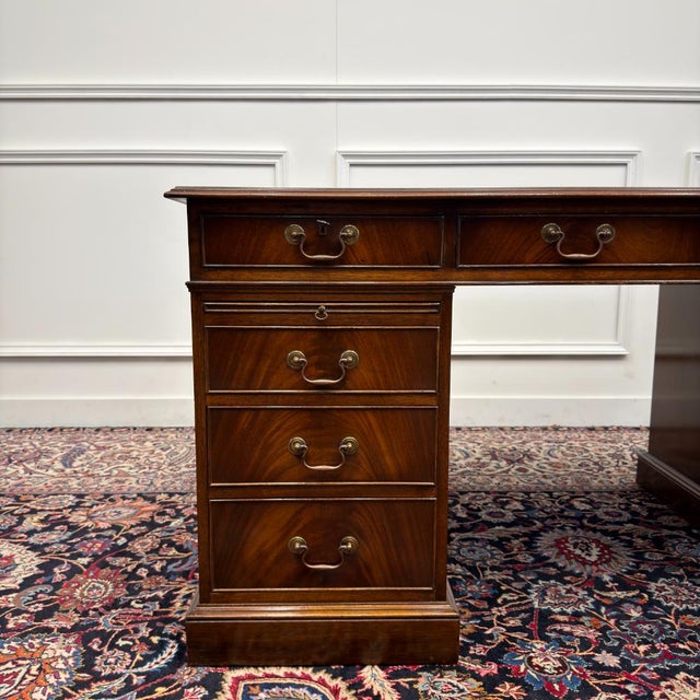 English Classic Desk with Green Leather Top For Sale - Image 9 of 18