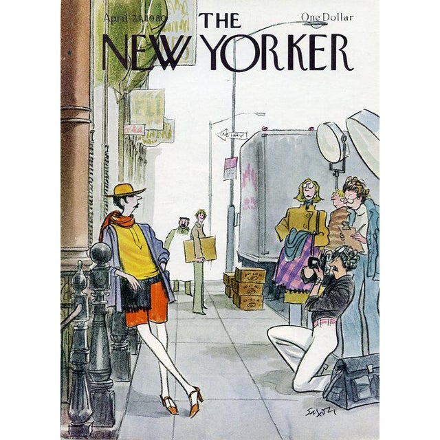 Original vintage New Yorker magazine cover dated April 21, 1980 featuring a New York City Fashion theme. Cover art by...