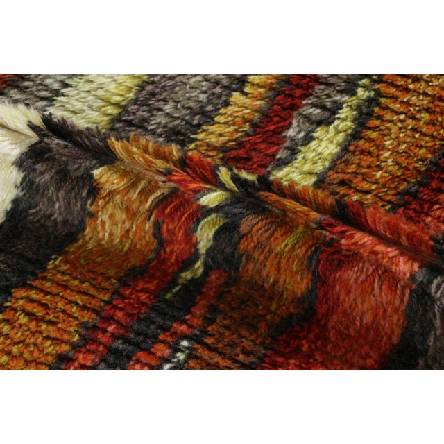 1960s Vintage Swedish Rya Rug With Red-Orange Vertical Geometric Stripes - Rug & Kilim For Sale - Image 5 of 7
