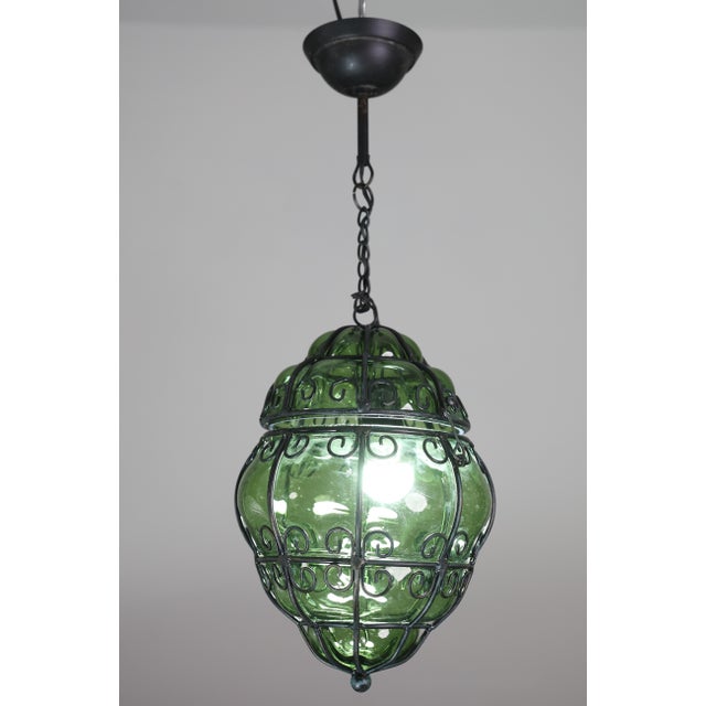 Art Deco 1970s Wonderful Green Colour Venetian Lantern, Attributed to Seguso Murano Glass For Sale - Image 3 of 16