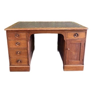 Antique Leather Top Partner's Desk For Sale