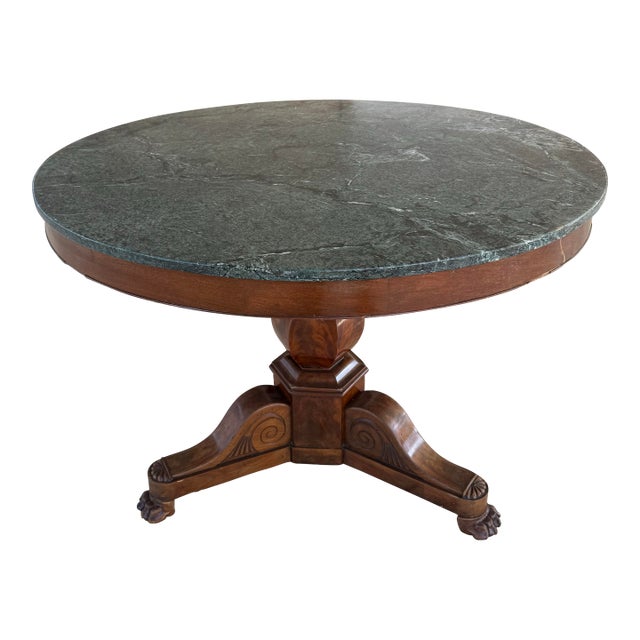 19th Century French Louis Phillippe Burl Walnut Center Table Marble Top For Sale