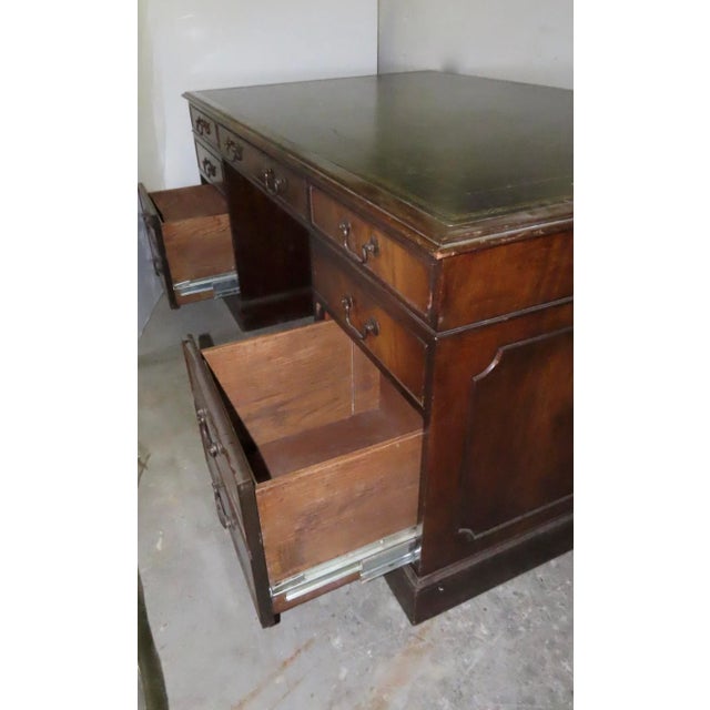 English Mahogany Two Pedestal Partners Desk For Sale - Image 9 of 11