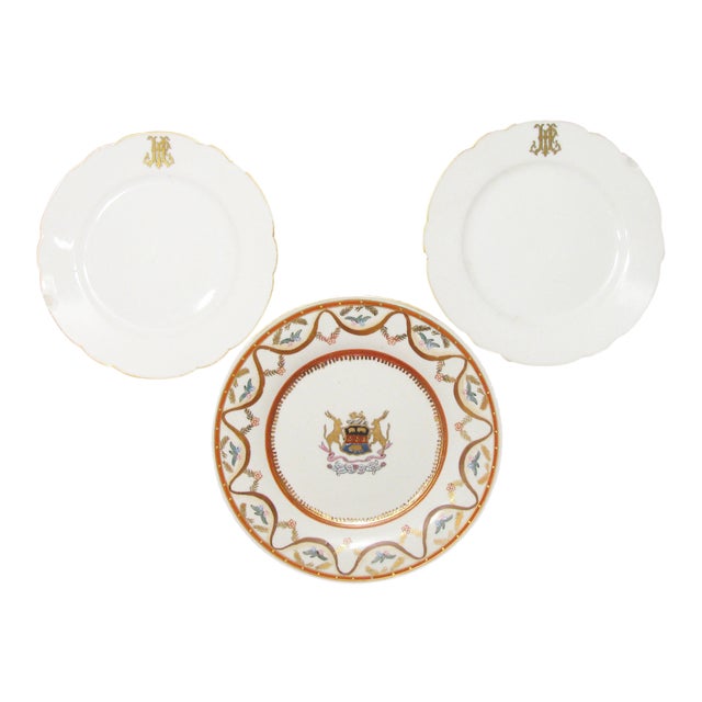 French Gilt H Monogrammed Heraldry Plates S 3 Chairish