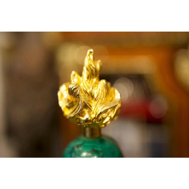 Gold Large Ormolu Mounted Malachite Empire Style Vases, Set of 2 For Sale - Image 8 of 10