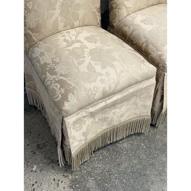 Textile Late 20th Century Upholstered Skirted Parsons Chairs - A Pair For Sale - Image 7 of 10