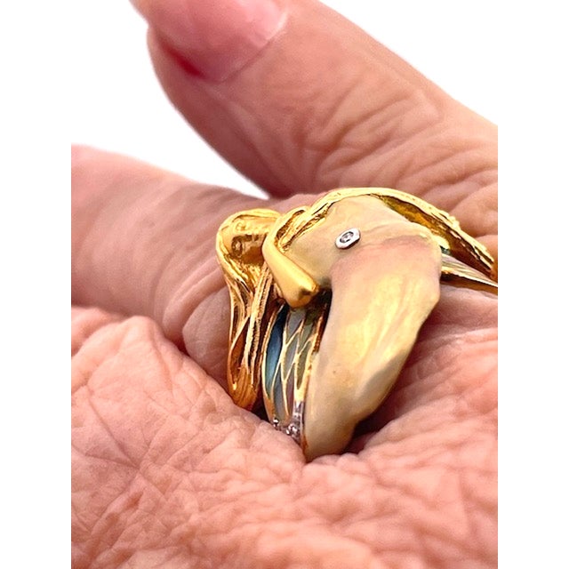 1980s Masreira Mermaid Enamel Ring 18k, Size 6 For Sale - Image 9 of 12