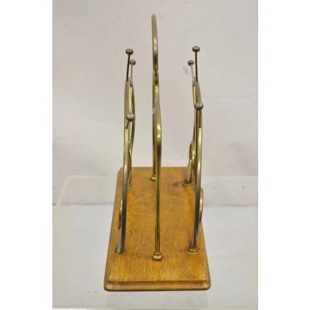 Antique English Victorian Brass and Oak Wood Scrolling Magazine Rack For Sale In Philadelphia - Image 6 of 11