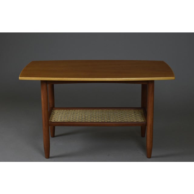 Scandinavian Modern Coffee Table with Rattan Shelf, 1960s For Sale - Image 11 of 11
