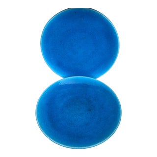 Pair of Art Deco French Aqua Blue Plates Edmond Lachenal For Sale