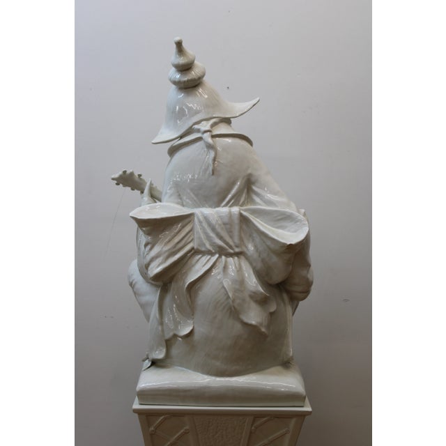 White Two-Piece Ornate Porcelain Chinoiserie Figure With Stand For Sale - Image 8 of 12