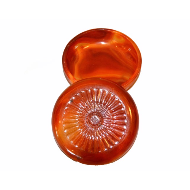 1970s Vintage Carved Stone Agate Box & Bowl in Amber Color - Set For Sale - Image 5 of 10