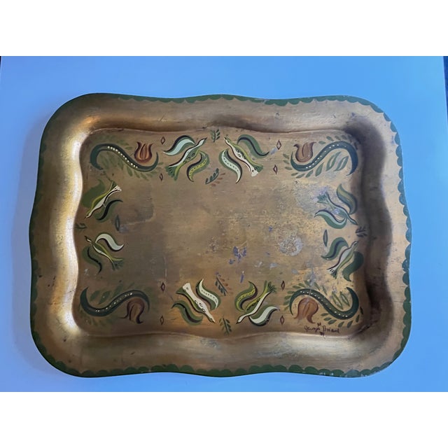 Georges Briard MCM Gold Scalloped Tray For Sale - Image 9 of 11