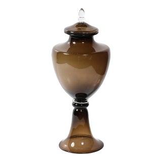 Mid-Century Modernist Hand-Blown Smoked Murano Glass Urn Centerpiece For Sale