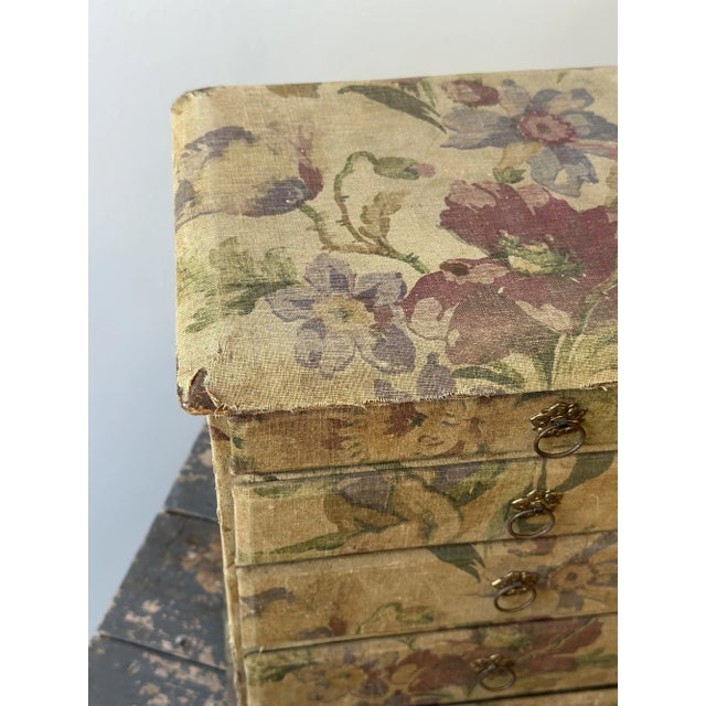 Antique Floral-Printed Fabric Covered Tabletop Haberdashery Cabinet, Circa Early 20th Century For Sale - Image 10 of 17