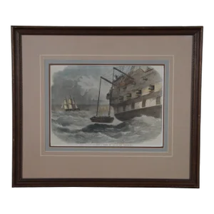 Frederick J. Smyth Antique Nautical Maritime Man Overboard Engraving 22"