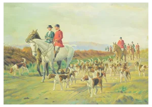 Ferdinand Liebsch, Lost Scent Hunt on Moorland, 1800s, Oil on Canvas