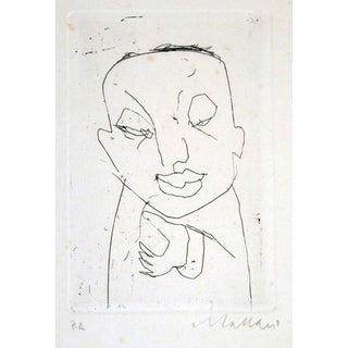 Mino Maccari, Portrait of Leo Longanesi, Etching, 1950s For Sale