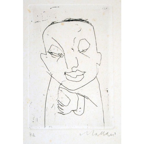 Mino Maccari, Portrait of Leo Longanesi, Etching, 1950s For Sale