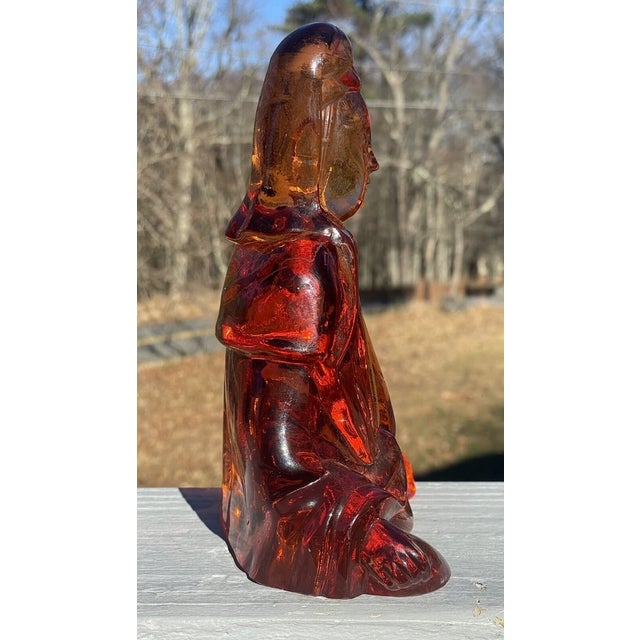 Rare Large Cambridge Amber Glass Buddha Bookend Figurine Art Deco Antique For Sale - Image 6 of 12