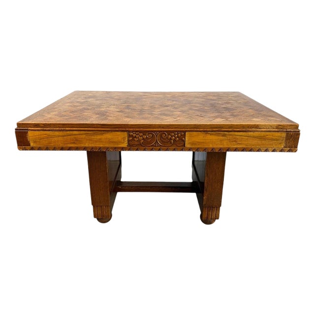 Oak Marquetry Dining Table, France, 1940s For Sale