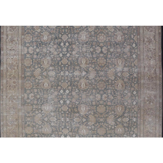 Traditional Antique Distressed Tabriz Rug in Teal, Tan, Light Brown 9'8" X 12'5" For Sale - Image 3 of 13