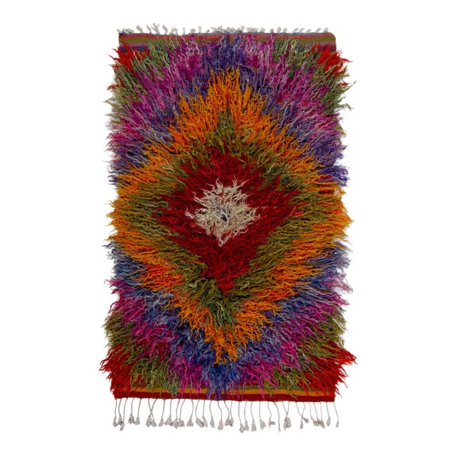 Hand-Knotted Vintage Turkish Tulu Rug in Multicolor Shag Pile by Rug & Kilim For Sale