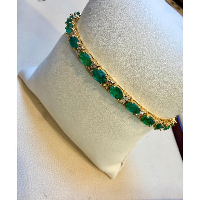 12 Ct Natural Brazilian Emerald &amp; Diamond Tennis Bracelet 14 Karat Yellow Gold This exceptionally affordable Tennis...