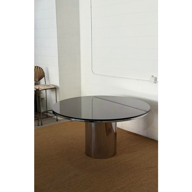 Brueton 1970s Brueton Anello Black Granite and Stainless Steel Pedestal Round Dining Table For Sale - Image 4 of 12