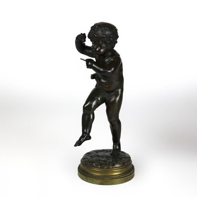 Rococo Pair of Antique Clodion Bronze Cherub Musician Sculptures Signed C1880 For Sale - Image 3 of 12