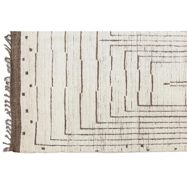 Textile Minimalist Linear Berber: Modern Hand-Knotted Moroccan Style Wool Rug For Sale - Image 7 of 10