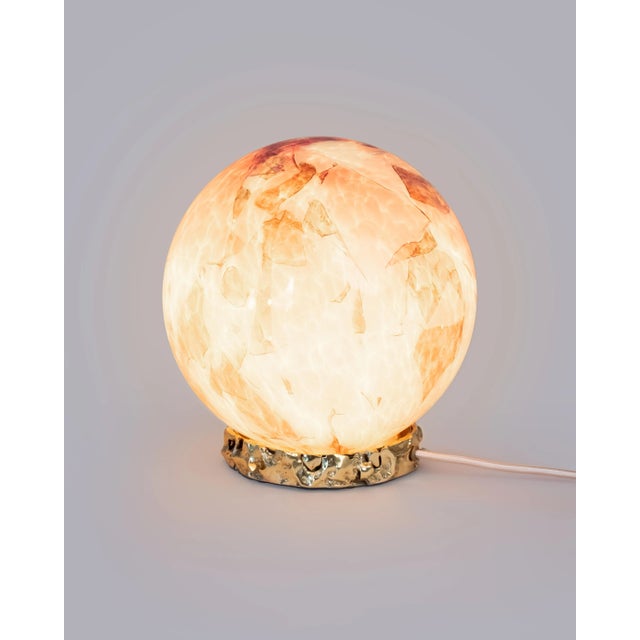 Stories of Italy Pink Nougat Crown Globe Lamp with Cast Brass Base For Sale - Image 4 of 4