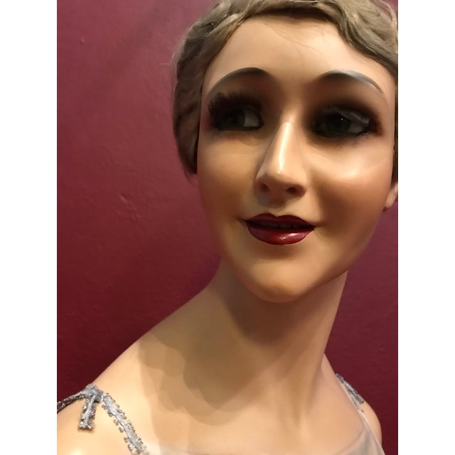 Art Deco plaster mannequin display sculpture torso with real original wig we believe glass eyeballs and very real looking...