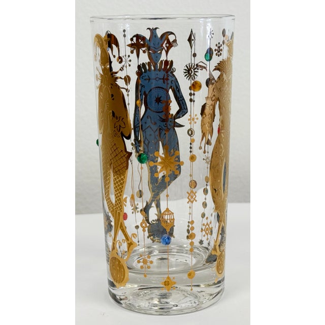 Vintage Jeweled Culver Ltd. Mardi Gras Jester High Ball Glasses, Set of 8 For Sale - Image 9 of 10