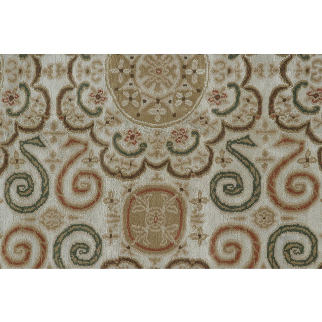 Textile Rug & Kilim’s European Style Rug in Cream-White With Medallions in Green & Beige For Sale - Image 7 of 9