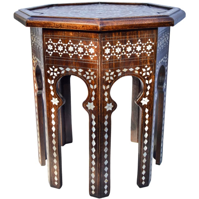 Brown Handcrafted Moorish-Patterned Mother-Of-Pearl Accent Table For Sale - Image 8 of 8