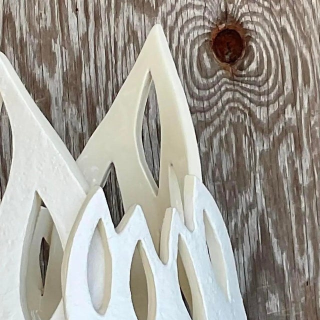 Vintage Signed Modernist White Ceramic Flame Cachepot For Sale In West Palm - Image 6 of 14
