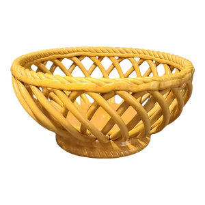 Vintage Apricot Orange Ceramic Open Lattice Work Fruit Basket Bowl