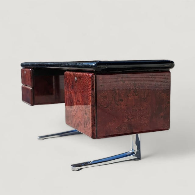 Postmodern Mid-Century Warren Platner for Knoll Burl Wood & Chrome Desk, 1970s, Oak For Sale - Image 3 of 10