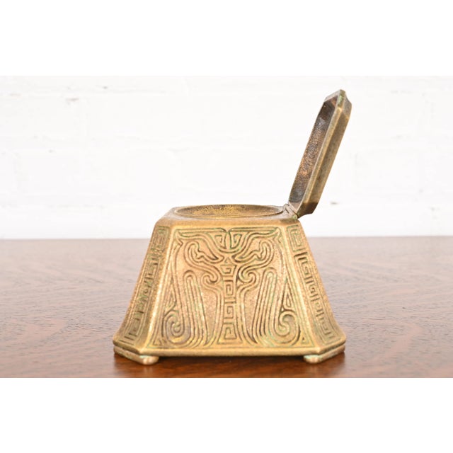 Tiffany Studios New York Chinese Pattern Large Bronze Inkwell, Circa 1910 For Sale In South Bend - Image 6 of 12